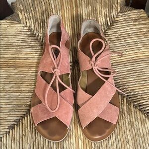 Lucky Brand Pink Suede Lace-Up Sandals